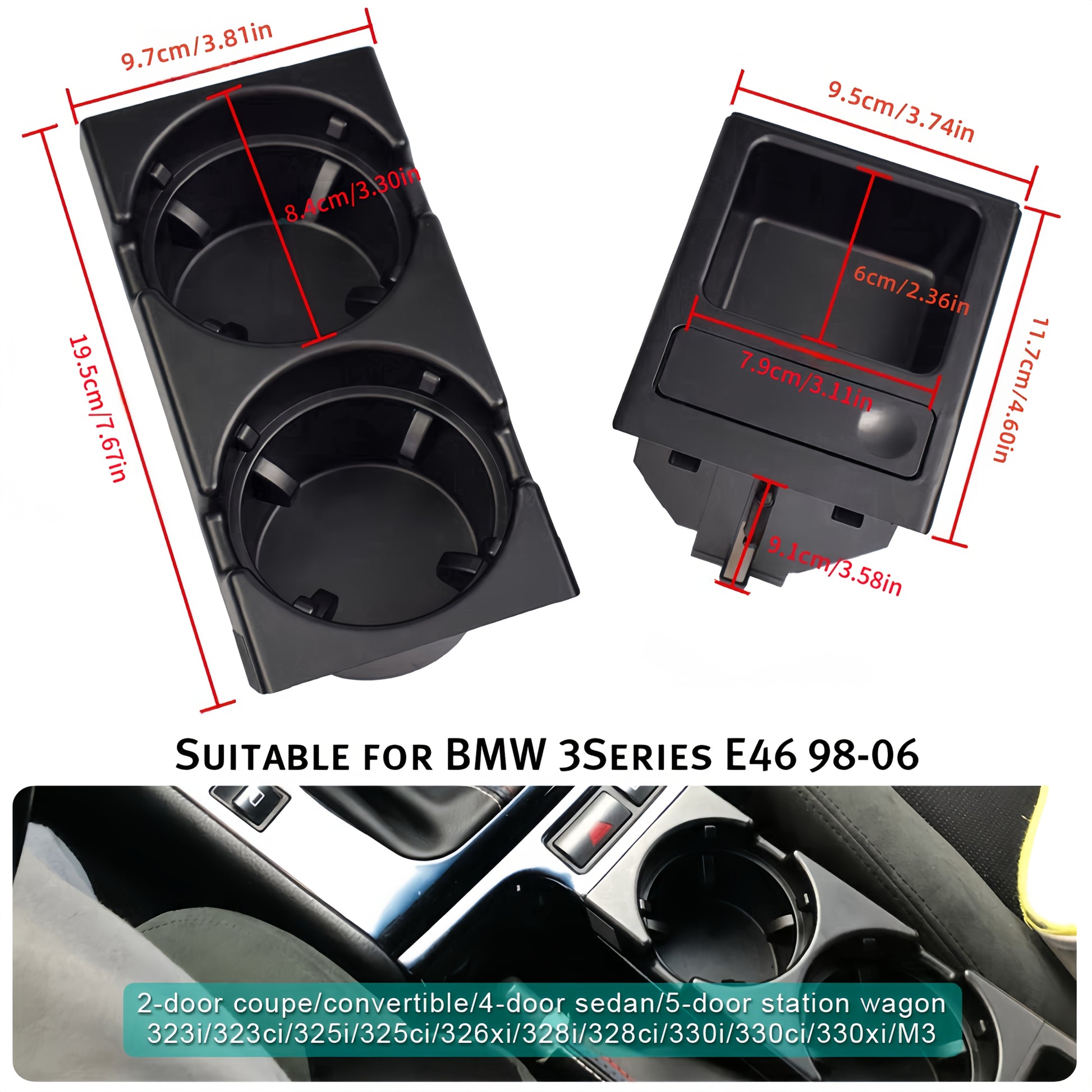 BMW E46 Center Console Cup Holder - Interior Upgrade Kit