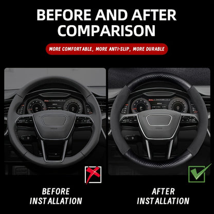 Carbon Fiber Faux Leather Steering Wheel Cover - 15 Inch Sports Style