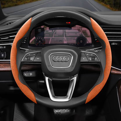Audi Ultra-Thin Steering Wheel Cover - Non-Slip Snap-On Installation Orange For AUDI Round Steering Wheel 2-piece Set