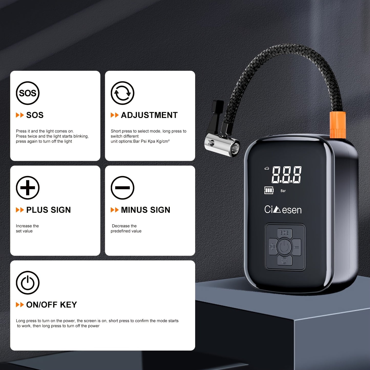 Portable Tire Inflator Digital - USB Rechargeable Air Compressor