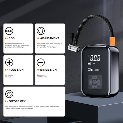 Portable Tire Inflator Digital - USB Rechargeable Air Compressor