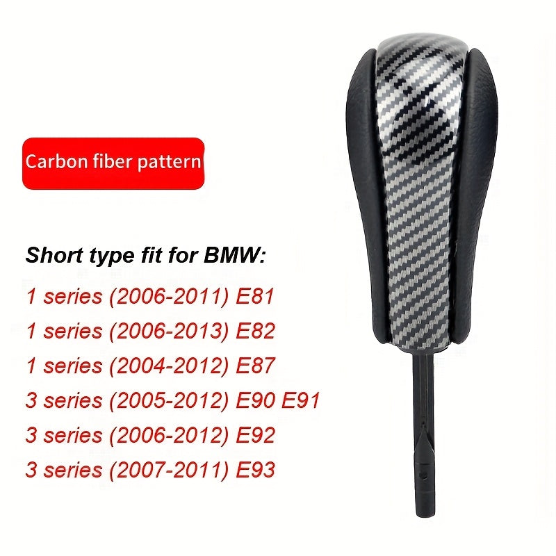 BMW Gear Shift Knob E46 E60 E90 PU Leather ABS Auto Trans Carbon Fiber-Short