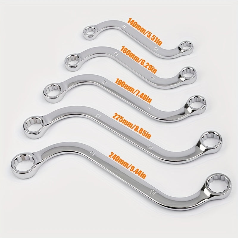 5-Piece S-Type Box End Wrench Set - 10-19mm Double-Headed Spanner Kit
