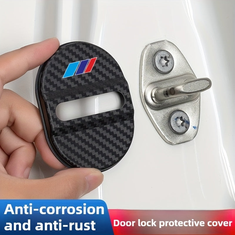 BMW Carbon Fiber Door Lock Buckle Protective Cover 4pcs - Anti-Corrosion Soundproof