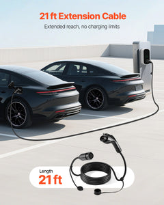 Side-angle view of EV Charger 32A, 32A, 120V showing connector head and cable jacket for Tesla models - view 5