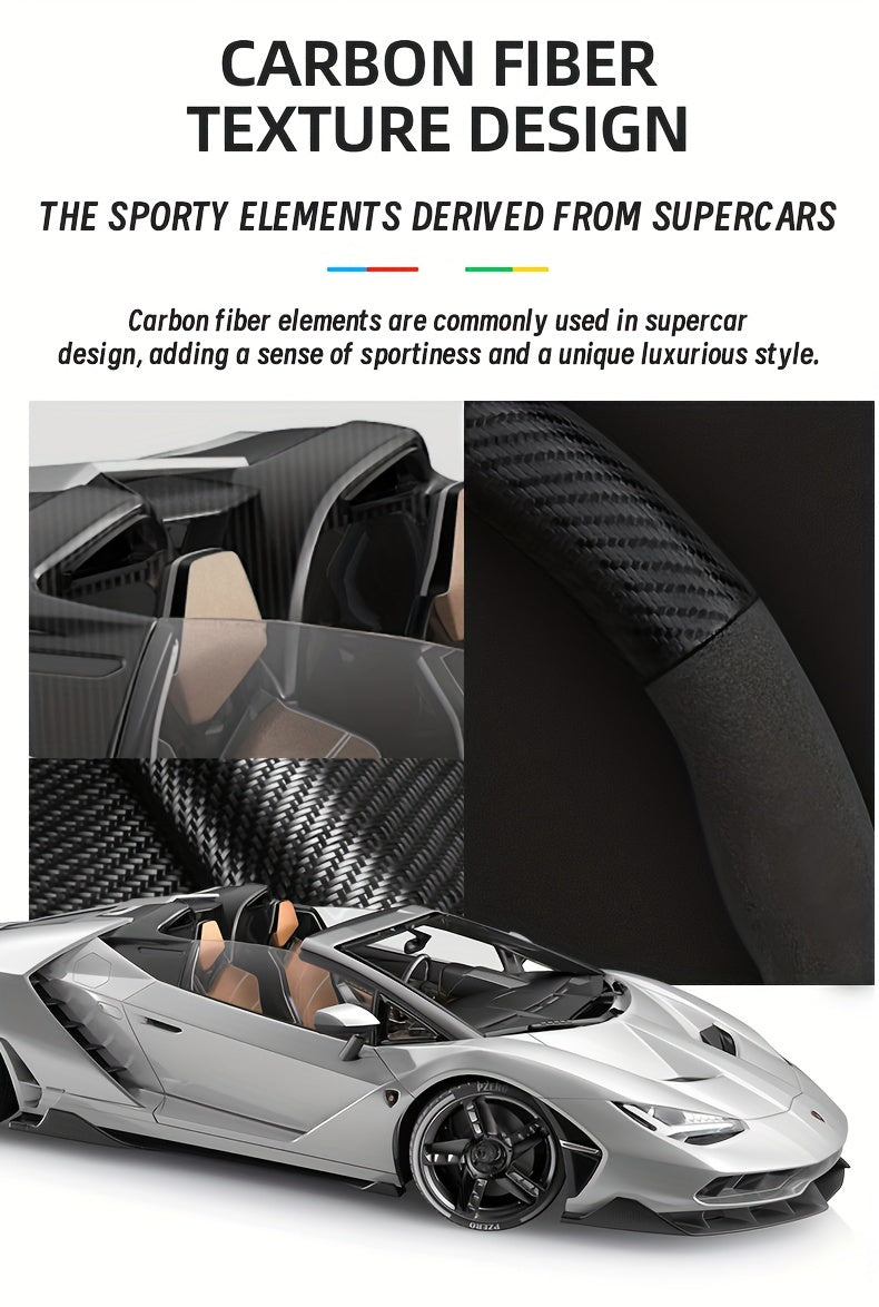 Carbon Fiber Faux Leather Steering Wheel Cover - 15 Inch Sports Style
