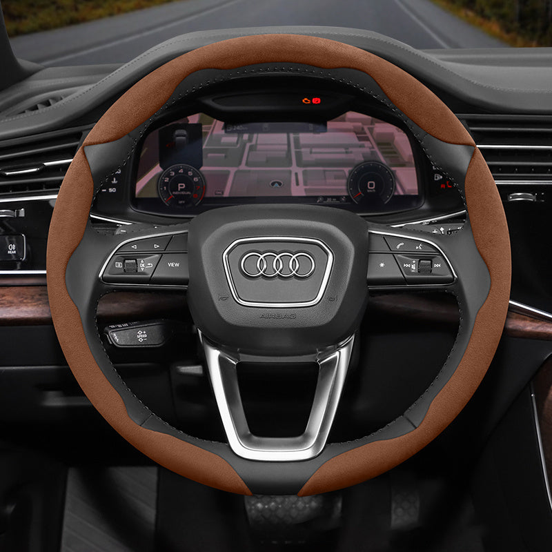 Audi Ultra-Thin Steering Wheel Cover - Non-Slip Snap-On Installation Brown 3-piece Set For AUDI Round Steering Wheel