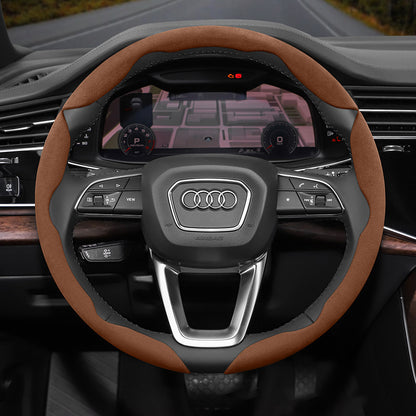 Audi Ultra-Thin Steering Wheel Cover - Non-Slip Snap-On Installation Brown 3-piece Set For AUDI Round Steering Wheel