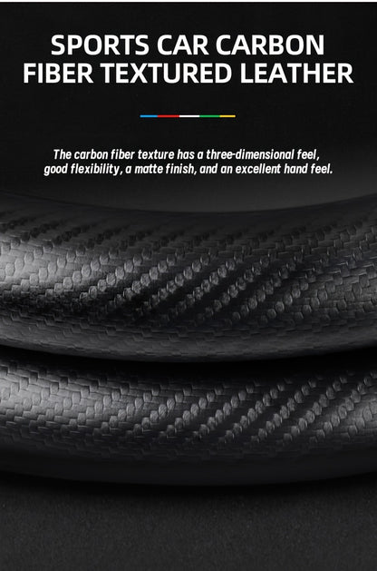 Carbon Fiber Faux Leather Steering Wheel Cover - 15 Inch Sports Style